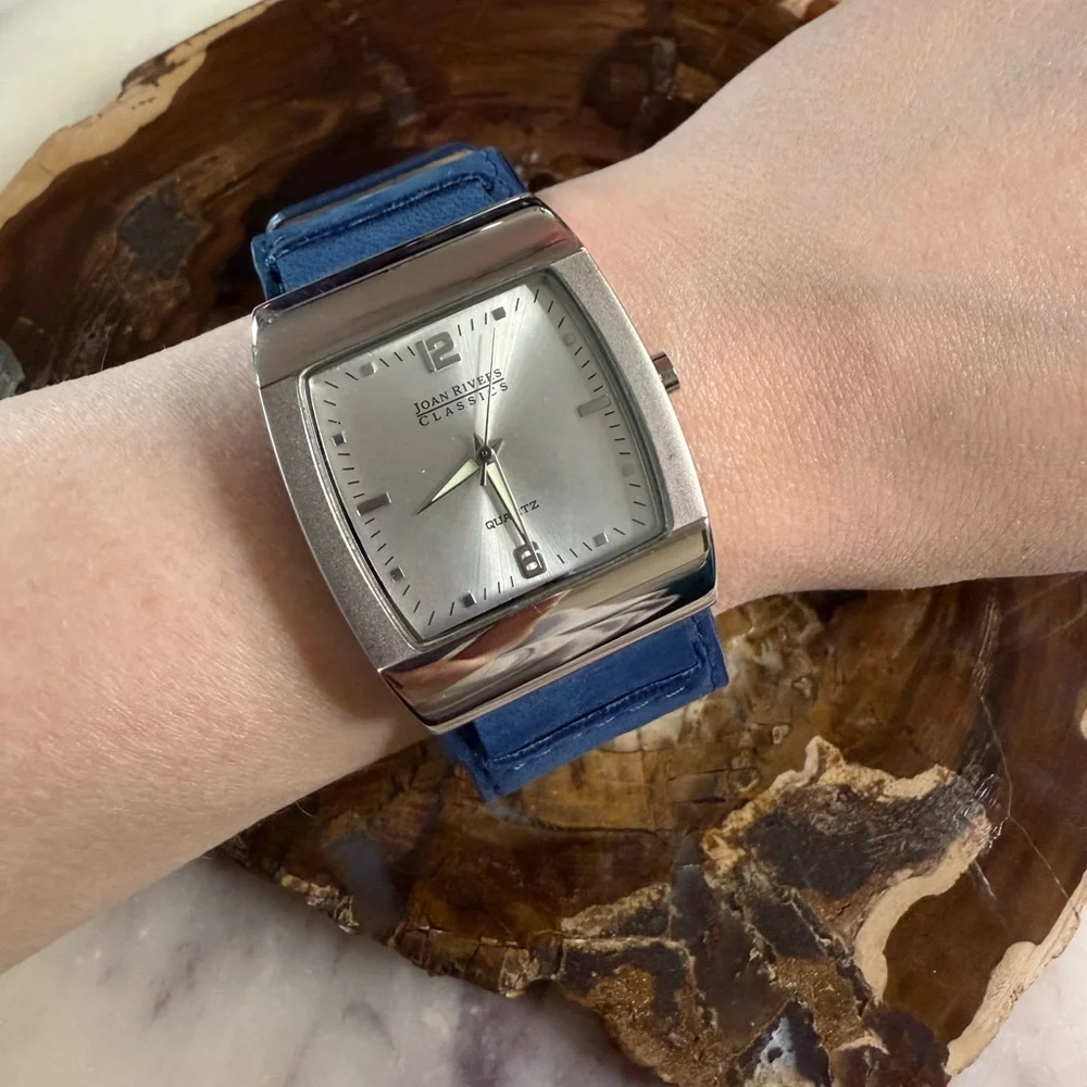Joan Rivers Blue Suede Strap Watch with Silver-Tone Case